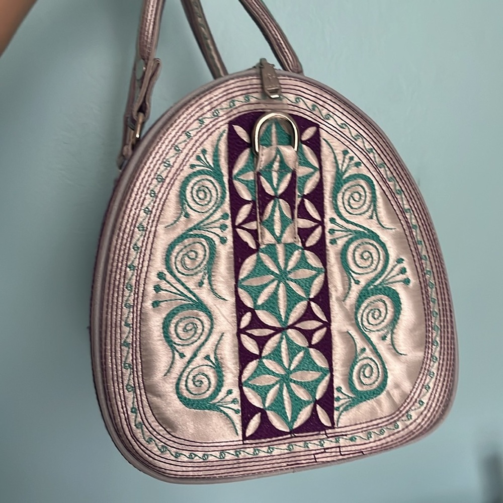 Embroidered Barrel Mini Bag in Teal & Purple - Picture 3 of 6